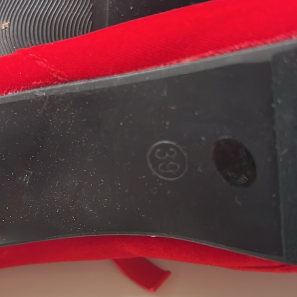 Red suede ankle boots with black button accents. Wore once. Great condition - Picture 2 of 5